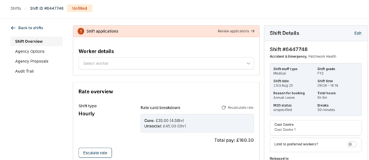 Collab bank - shift applications - review applications - shift details