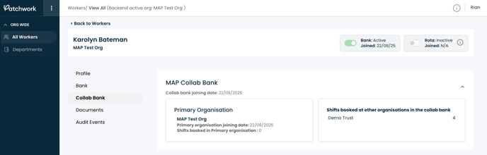 Collab bank - viewing worker primary organisation