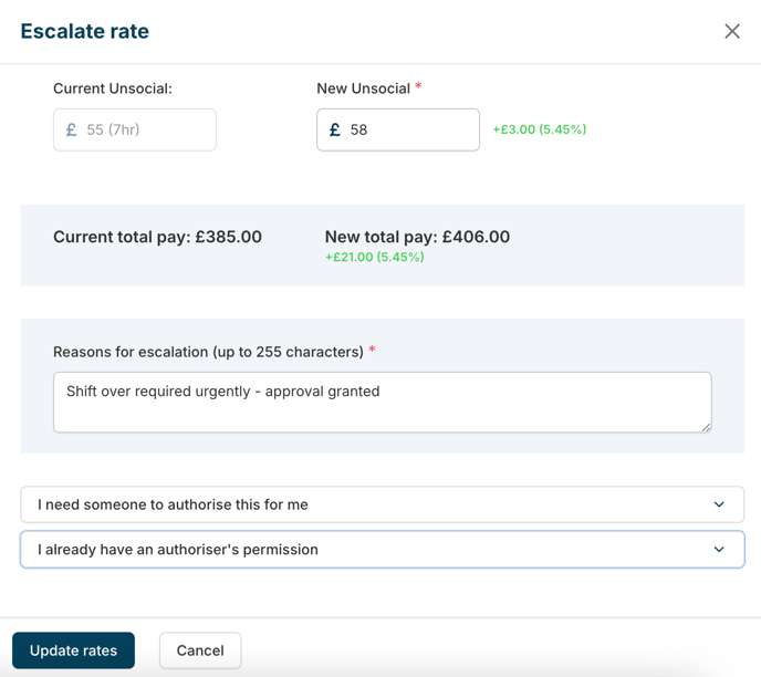 Shift details - escalate rate - simple