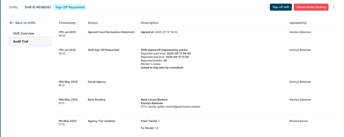 Sign off requested - audit trail