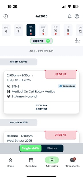 Patchwork Bank mobile app - Add shifts