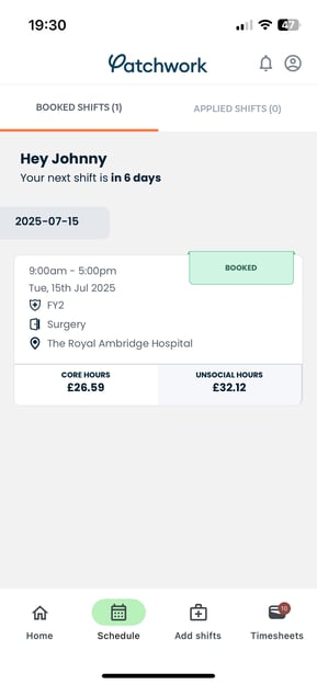 Patchwork Bank mobile app - schedule