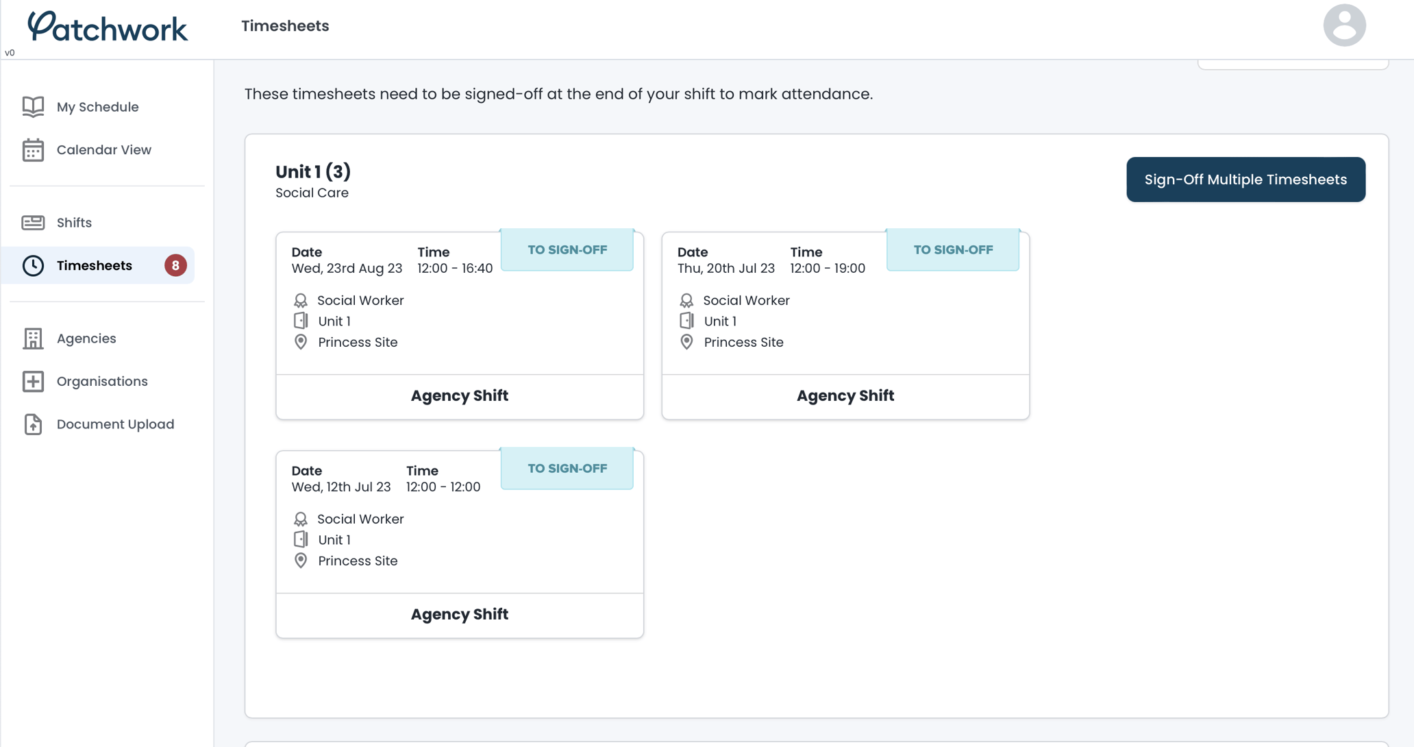 As an agency worker, how do I obtain sign off for my shifts?