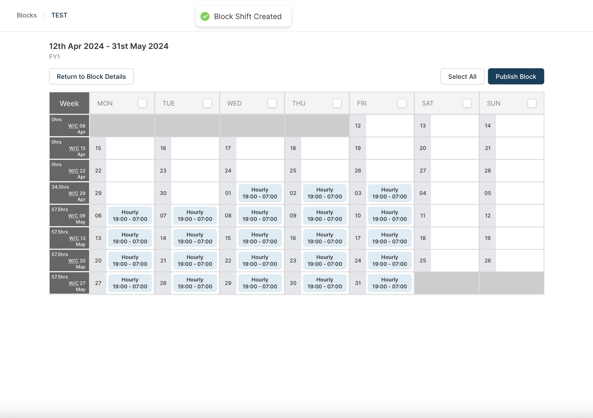 How do I create a block of shifts?